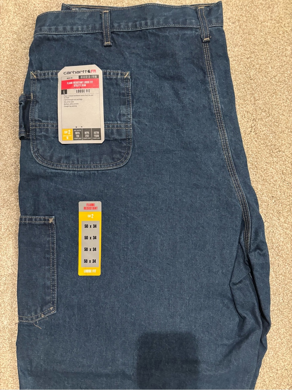 NWT Carhartt FR Flame Resistant Loose Fit Utility Jeans 50x34 Blue BD0013-F